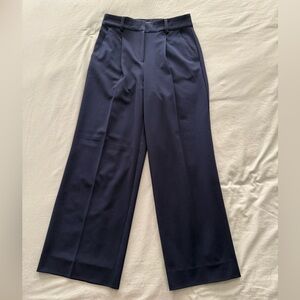 LOFT Navy Wide-Leg Pleated Trousers
